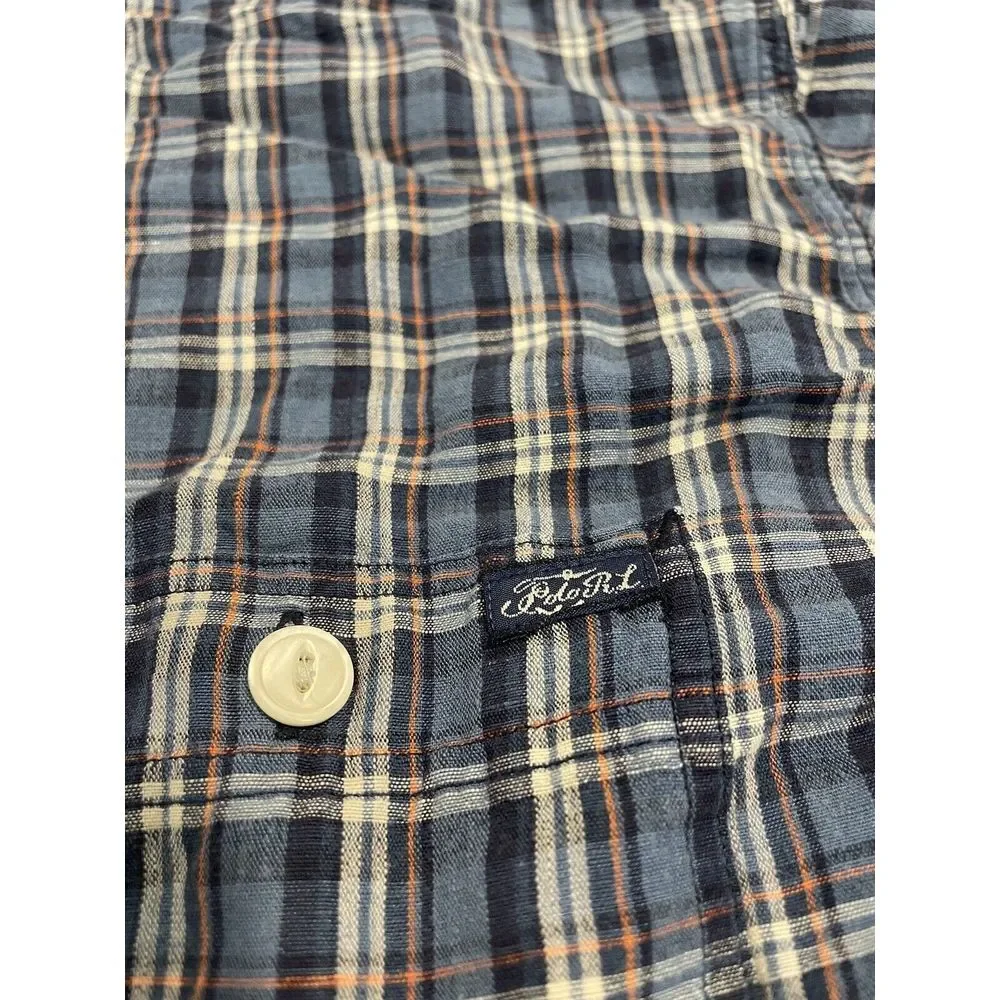 Polo Ralph Lauren Linen Button Up Shirt Men's XL Blue Plaid Breathable‎ Preppy - Picture 6 of 10